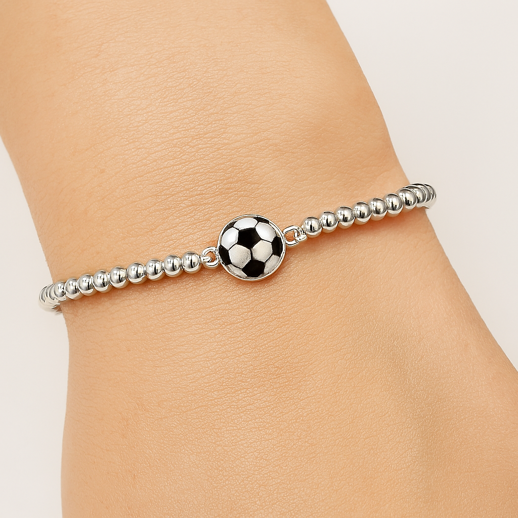 Soccer Silver Beaded Bracelet
