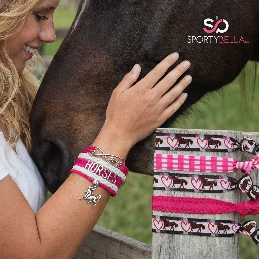Horse Bracelet and Hair Ties Set- Pink