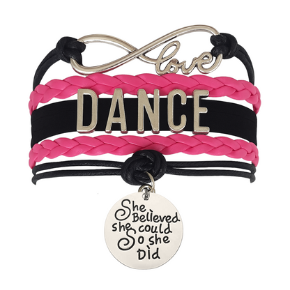 Girls Dance Infinity Bracelet - Choose Charm & Colors