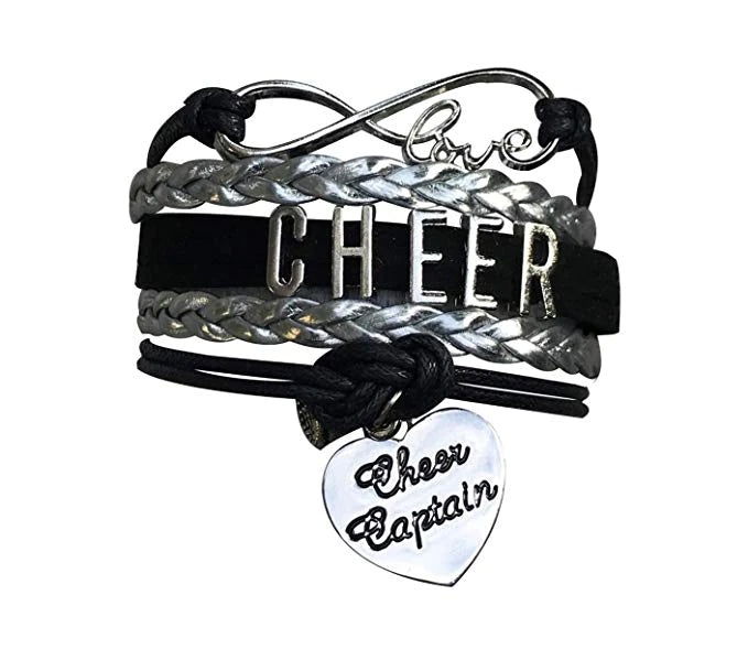 I Love Cheerleading Charm Bracelet with Bow - Silver Medium / Large