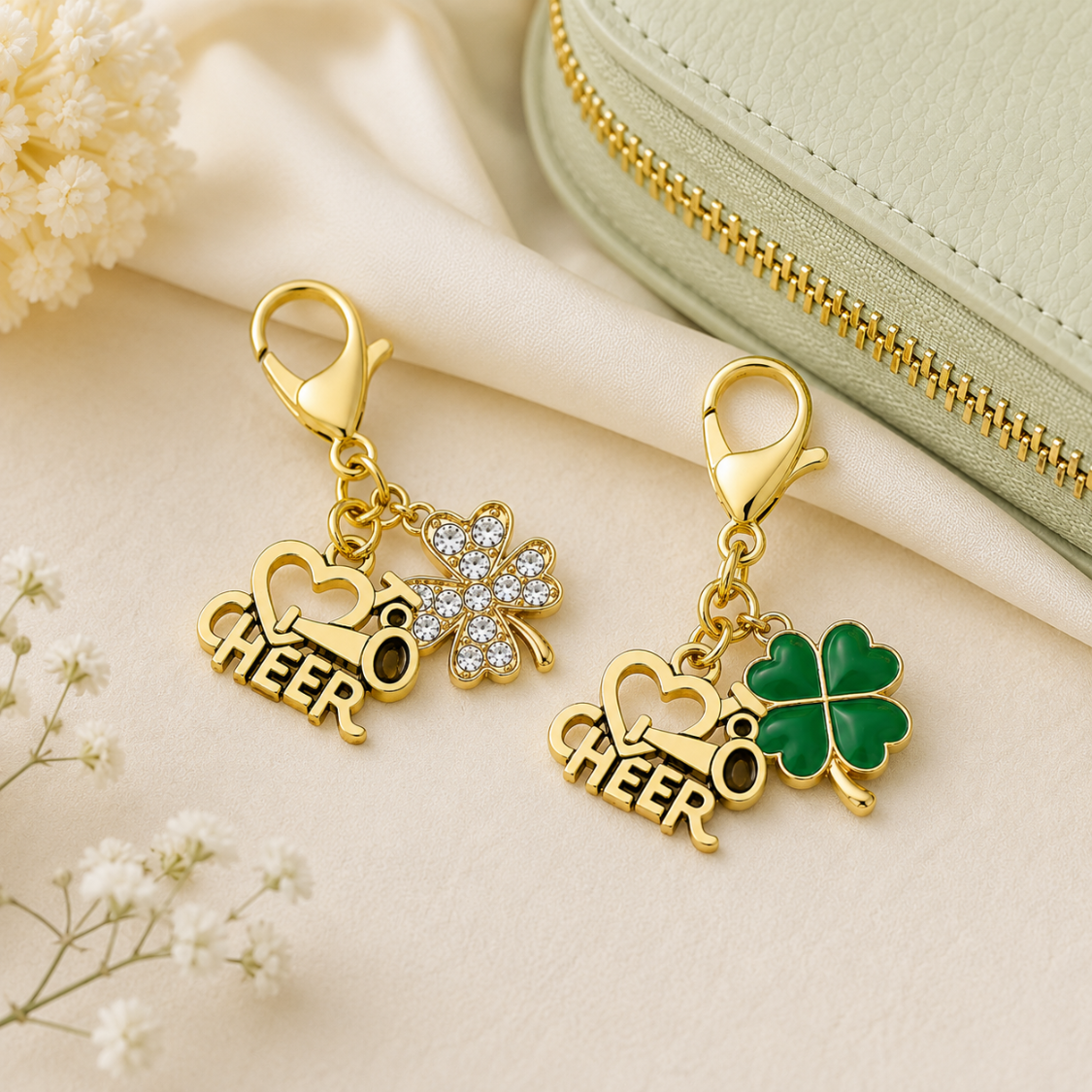 Cheer Four Leaf Clover Lucky Gold Clip on Charm