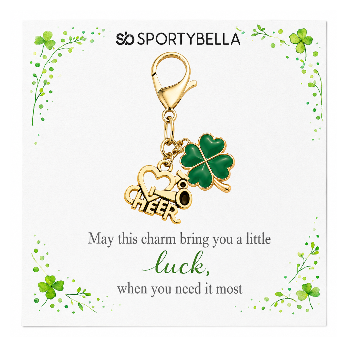 Sports Four Leaf Green Clover Lucky Clip on Charm - Gold