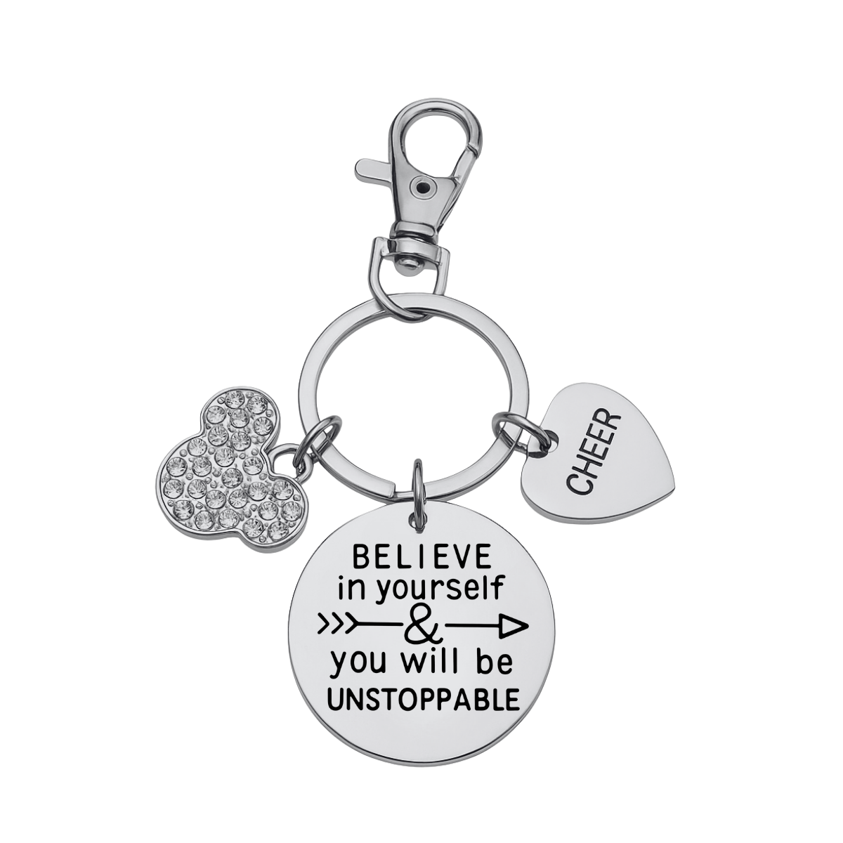 Cheer Believe in Yourself Zipper Pull Keychain - D2, Summit, Worlds Gift