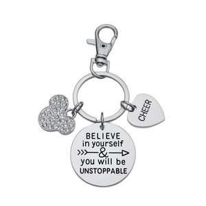 Cheer Believe in Yourself Zipper Pull Keychain - D2, Summit, Worlds Gift