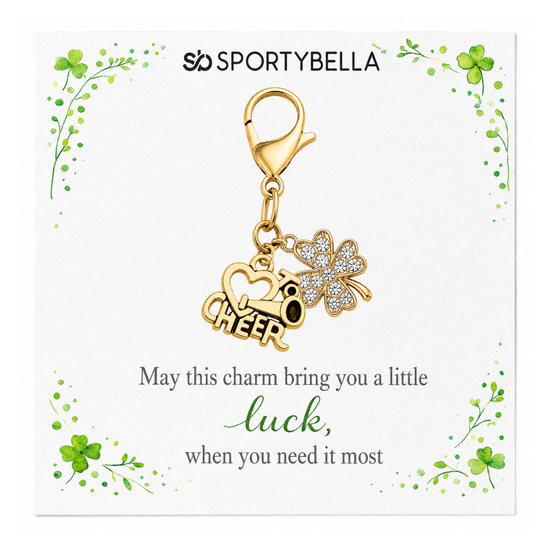 Sports Four Leaf Crystal Clover Lucky Clip on Charm - Gold