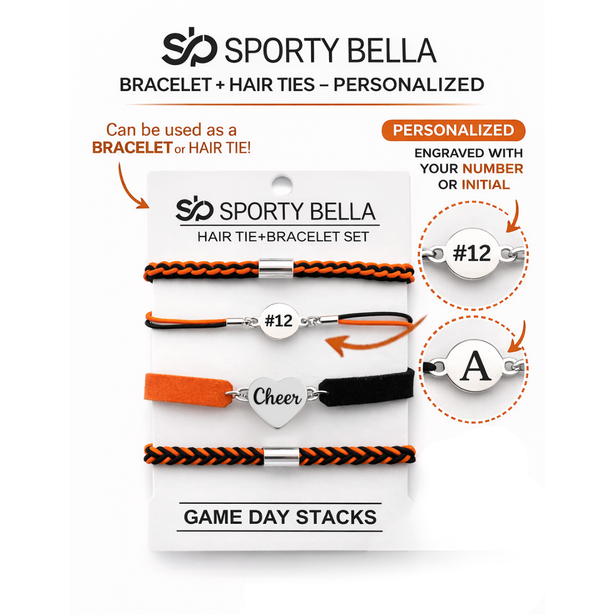 Personalized Cheer Hair Tie Bracelet Sets