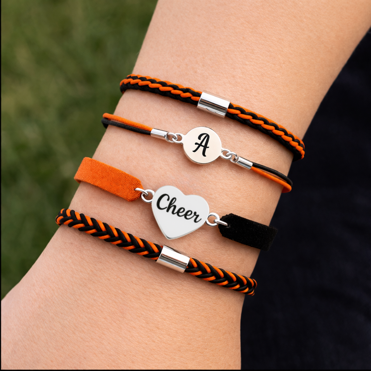 Personalized Cheer Hair Tie Bracelet Sets