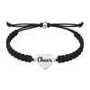Black cheer rope bracelet with silver plated heart charm, hypoallergenic and unisex fit