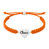 Orange cheer rope bracelet with silver heart charm, vibrant and fun gift for team members