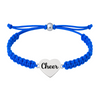 Royal blue cheer bracelet with silver "Cheer" heart charm and adjustable rope band