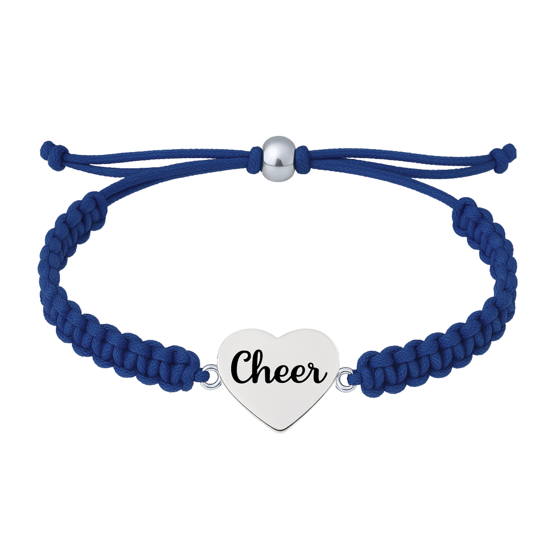 Navy Blue cheer rope bracelet with silver-tone heart charm, great gift for cheer squads and friends