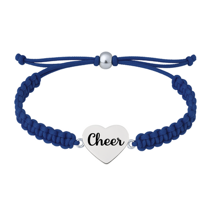 Navy Blue cheer rope bracelet with silver-tone heart charm, great gift for cheer squads and friends