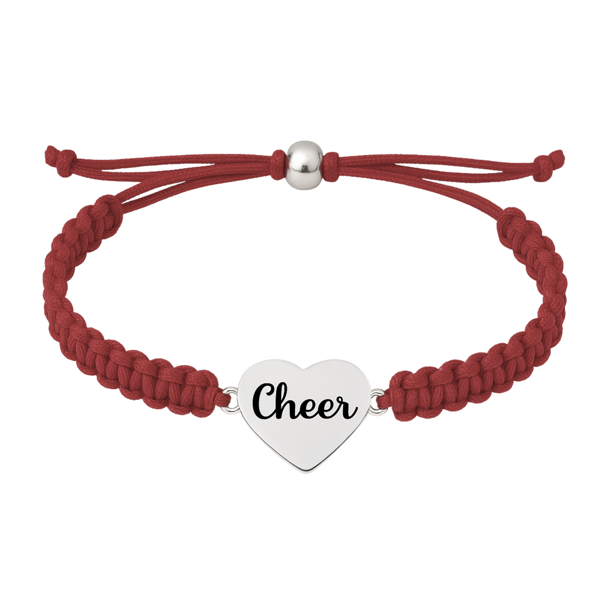 Dark maroon cheer bracelet with hypoallergenic silver charm, stylish and durable