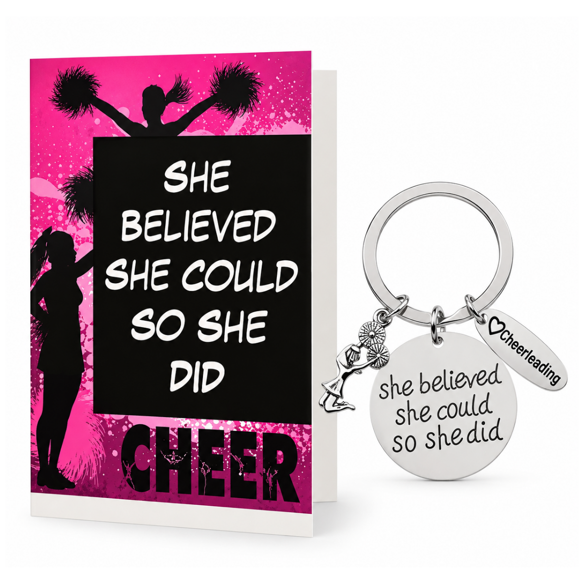Cheer Keychain & Card Gift Set - She Believed She Could So She Did