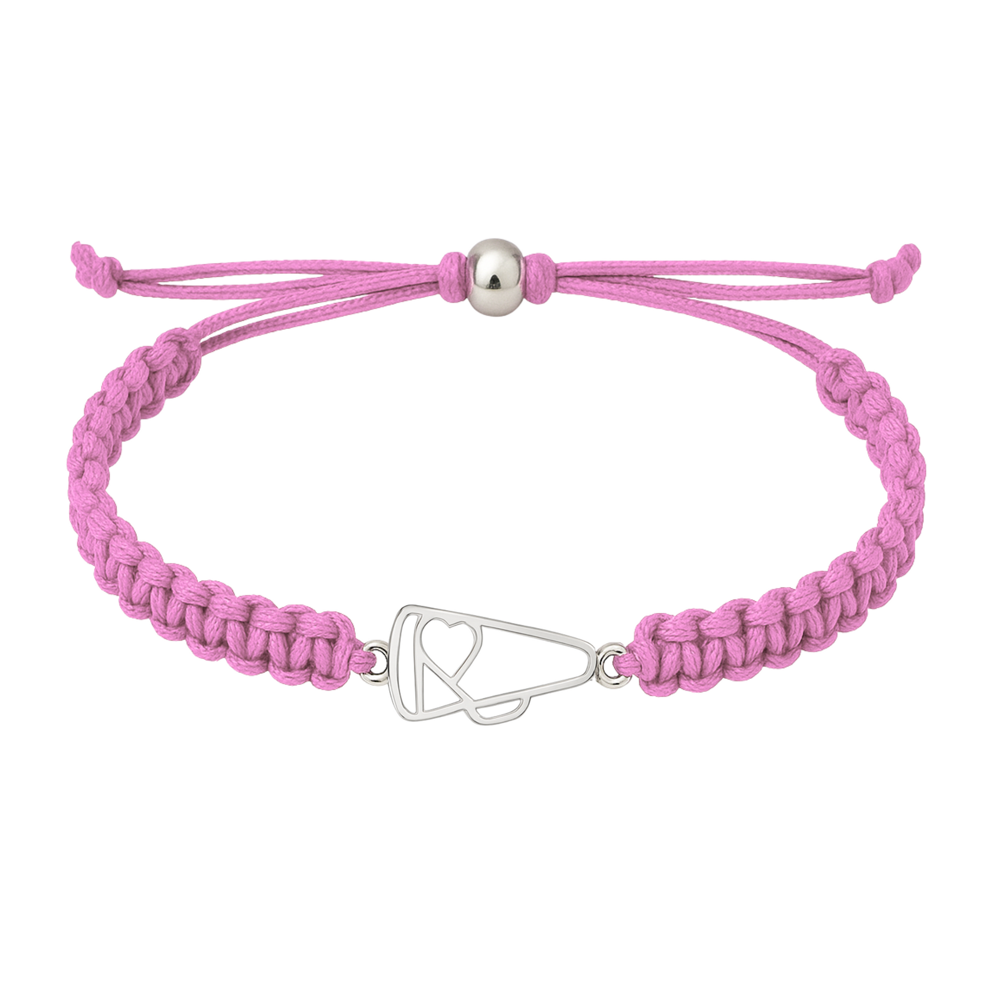 Light pink cheer bracelet with rust-free silver-tone megaphone charm