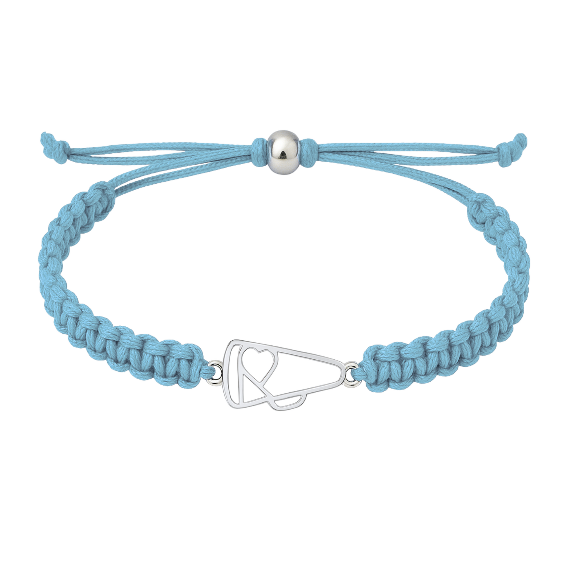 Light blue cheer bracelet with braided cord and waterproof silver charm