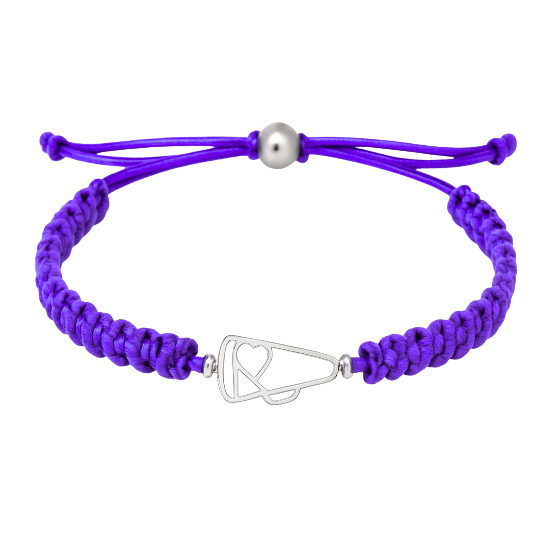 Purple cheer bracelet with durable cord and lead-free charm