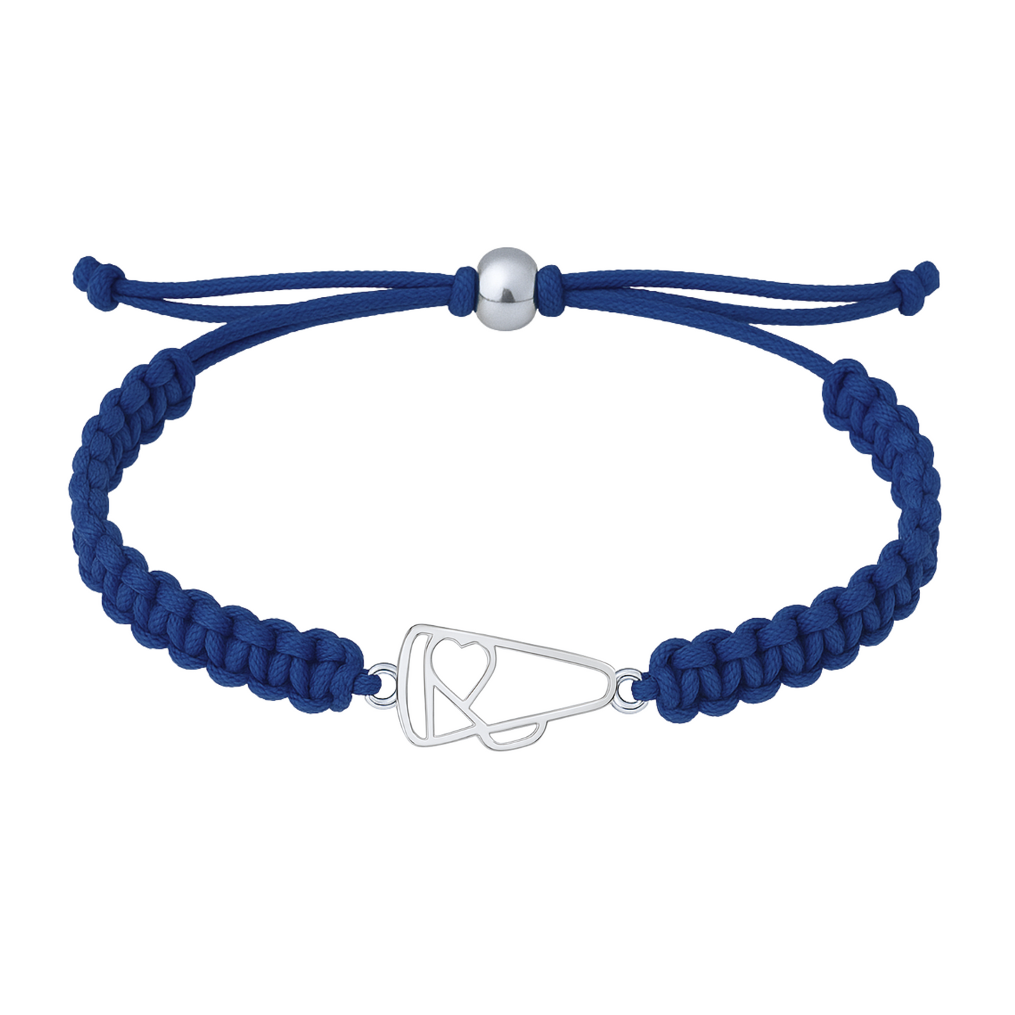 Navy blue cheer bracelet featuring fade-resistant stainless steel charm