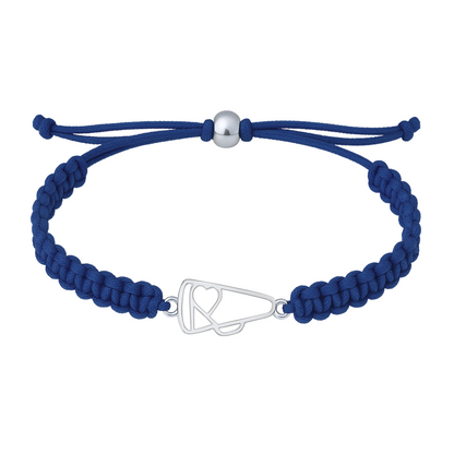 Navy blue cheer bracelet featuring fade-resistant stainless steel charm