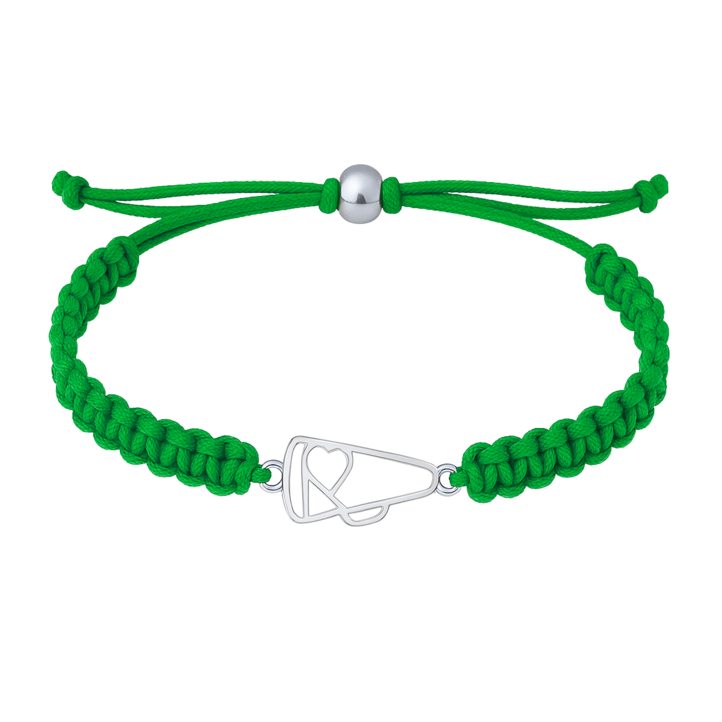 Green adjustable bracelet with stainless steel megaphone charm