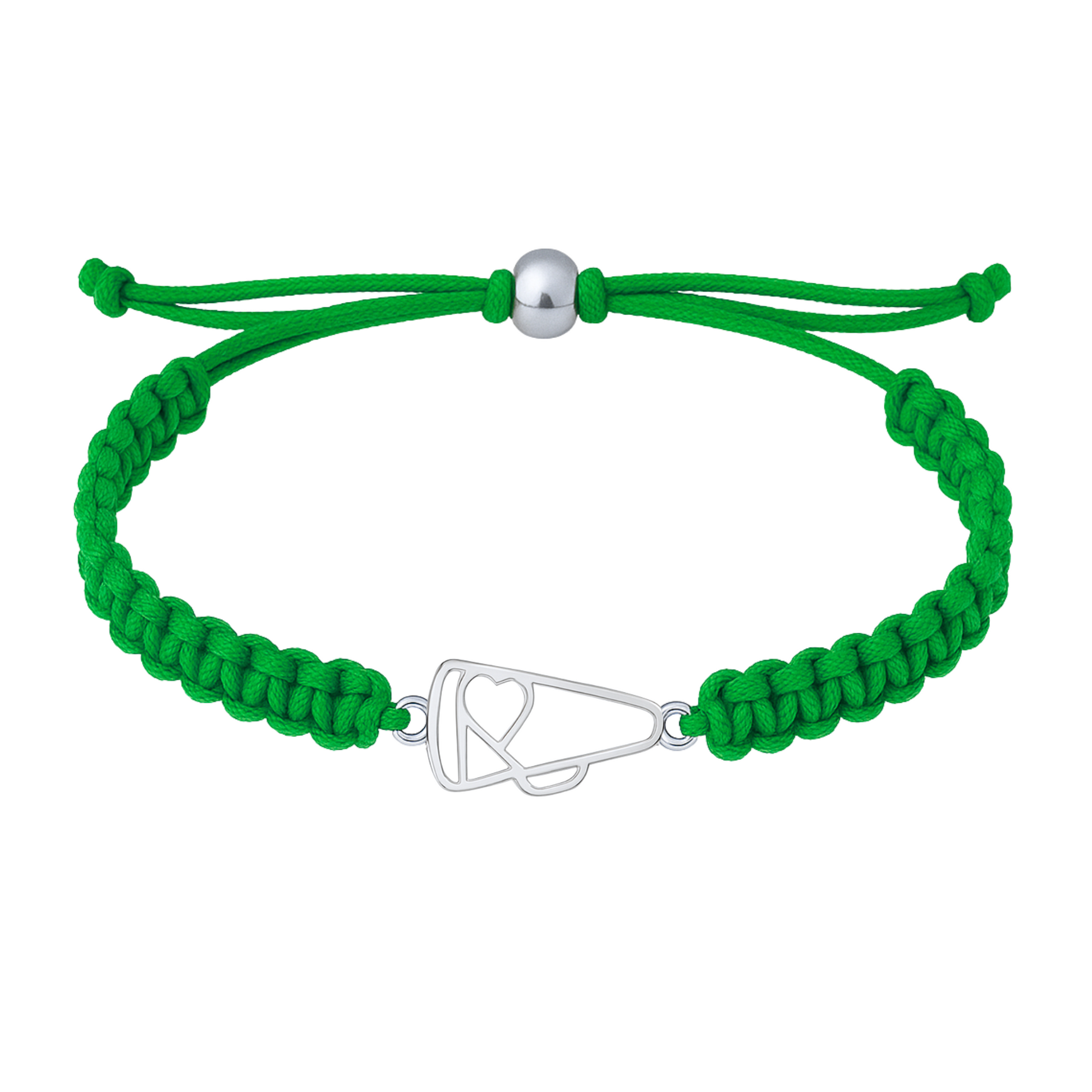 Green adjustable bracelet with stainless steel megaphone charm