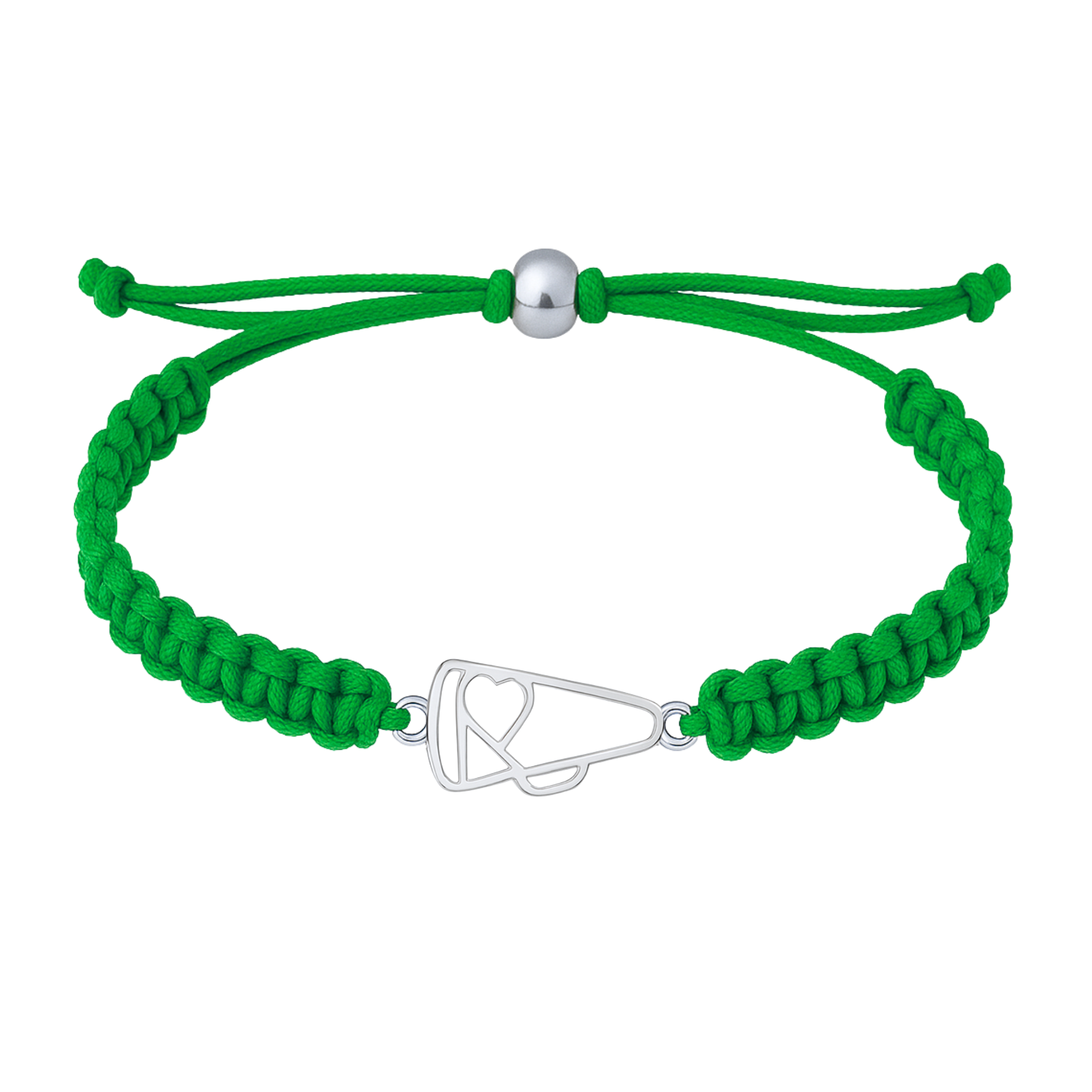 Green adjustable bracelet with stainless steel megaphone charm