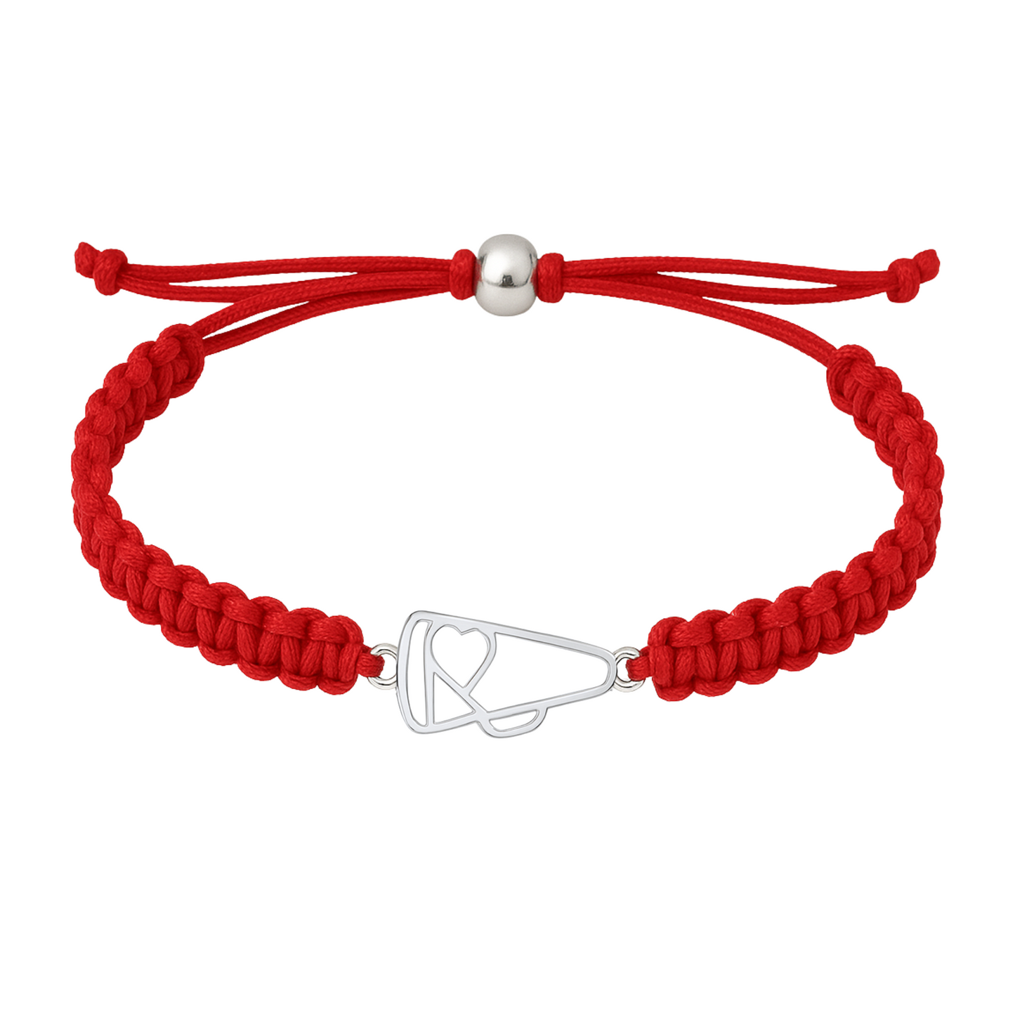 Red cheer bracelet with sturdy braided cord and water-resistant charm