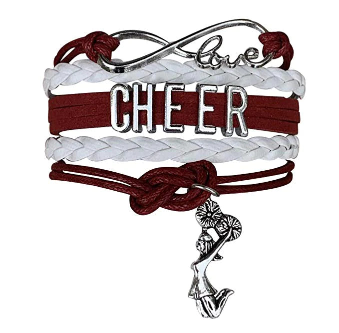 Cheer Bangle Bracelet for Cheerleaders Silvertone Charms I Love Cheer  Adjustable