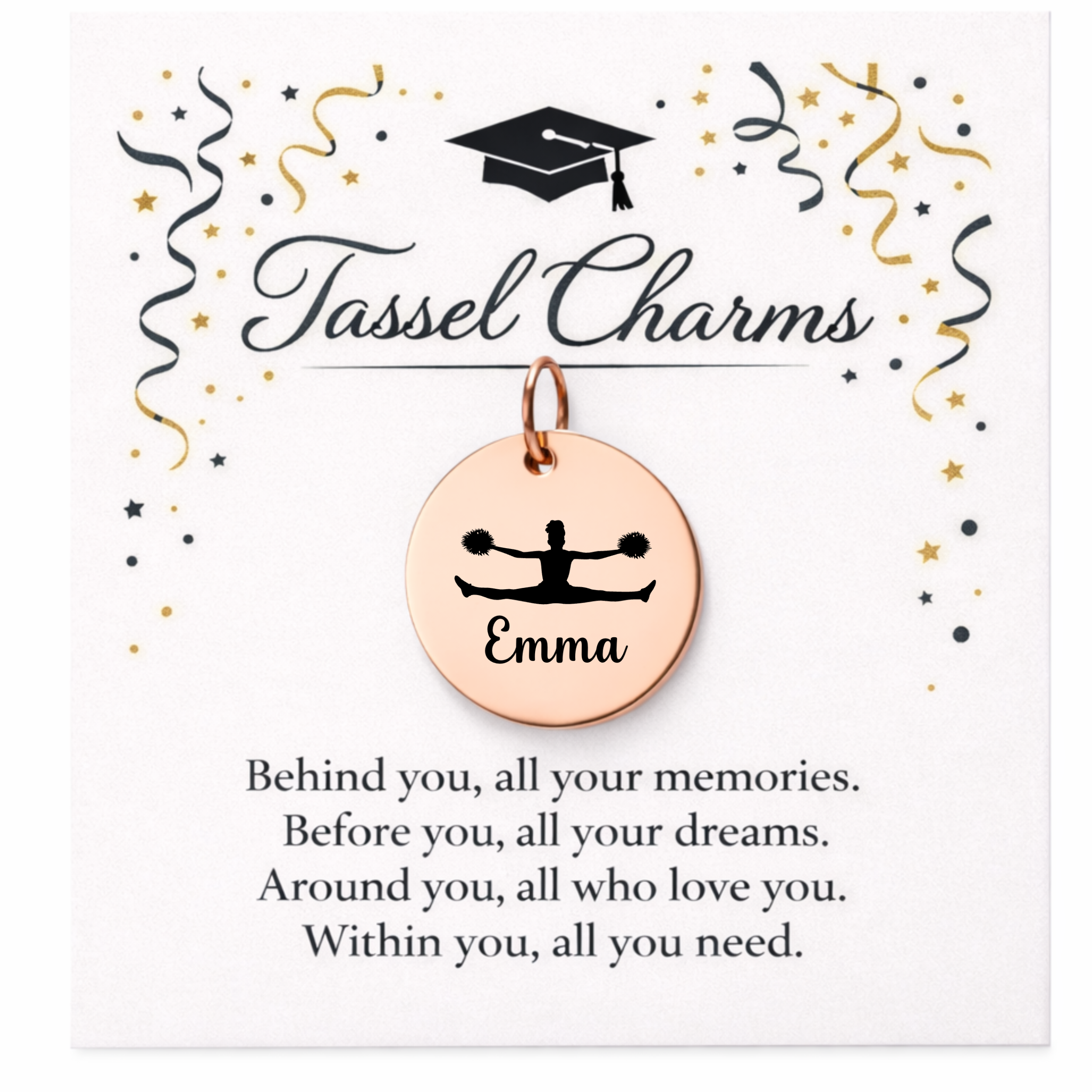Cheerleader Engraved Tassel Charm