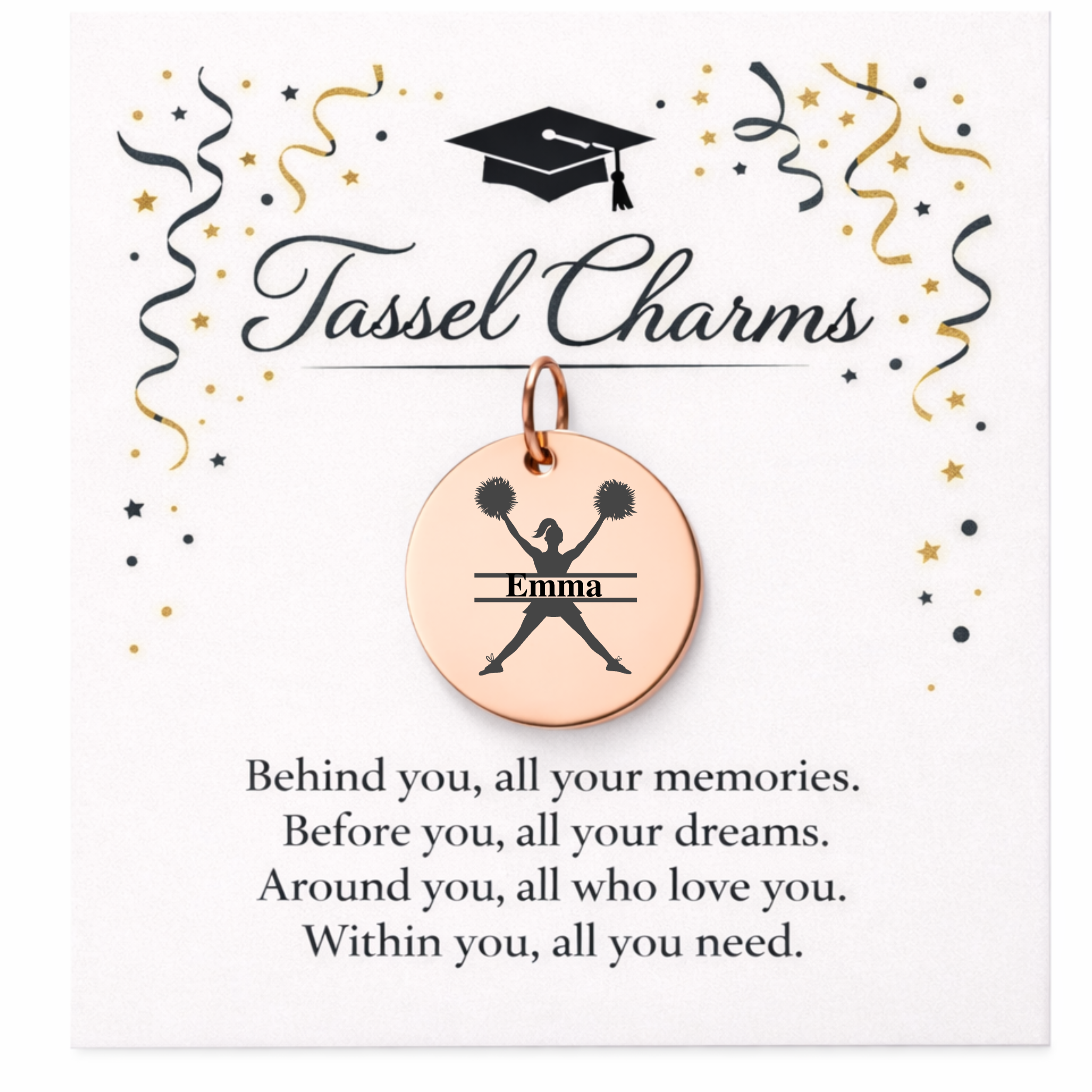 Cheerleader Engraved Tassel Charm