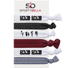 Color Guard hair ties set of 6, no crease ponytail holders with stylish designs for performers and twirlers.
