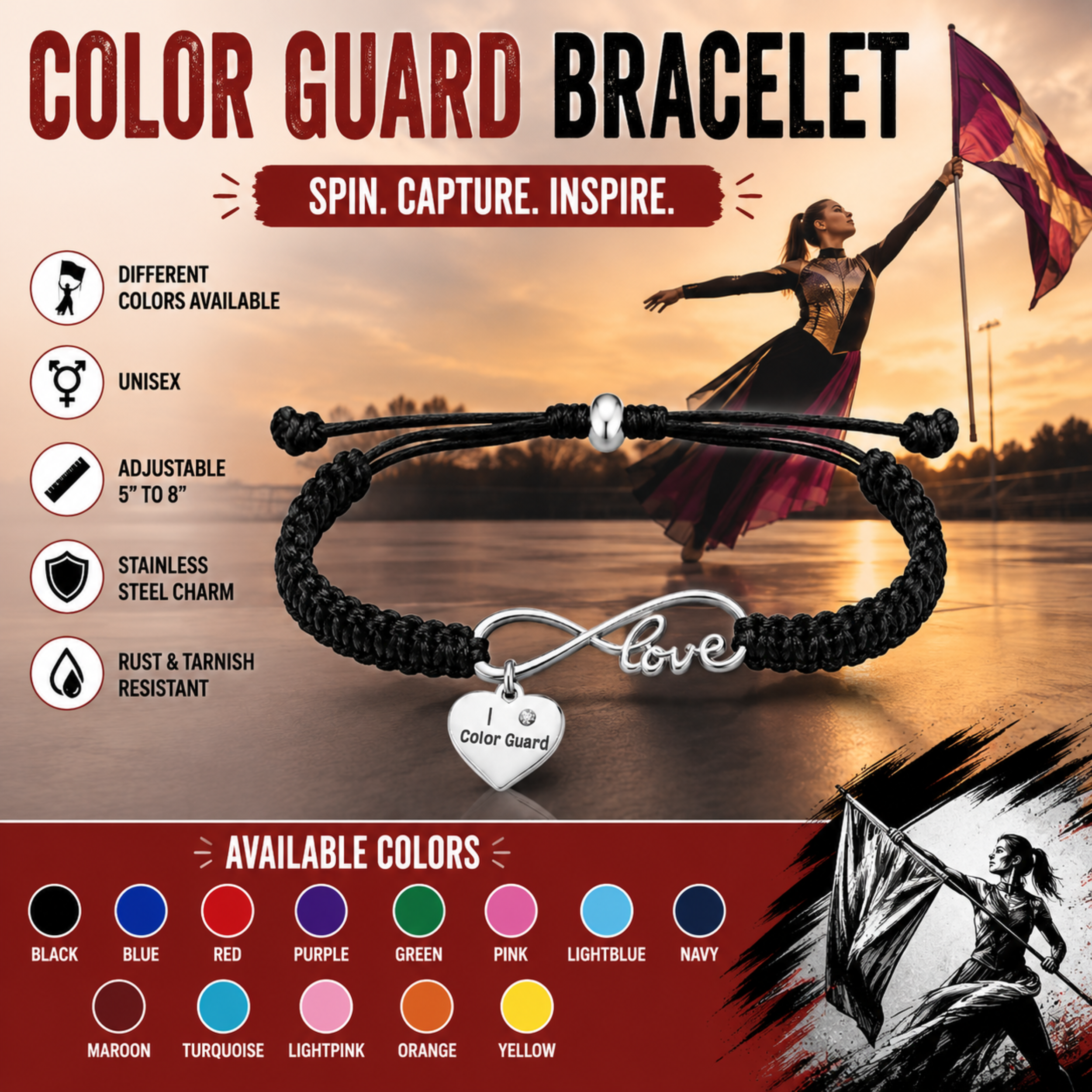 Color Guard Love Infinity Rope Bracelet - Pick Color