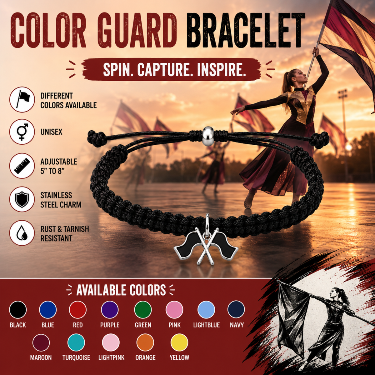 Color Guard Adjustable Rope Bracelet