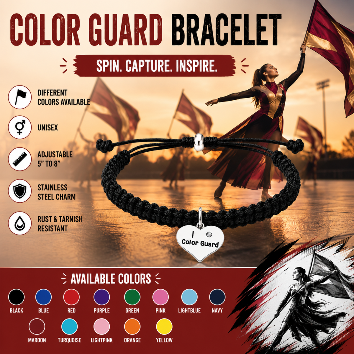 Color Guard Adjustable Rope Bracelet