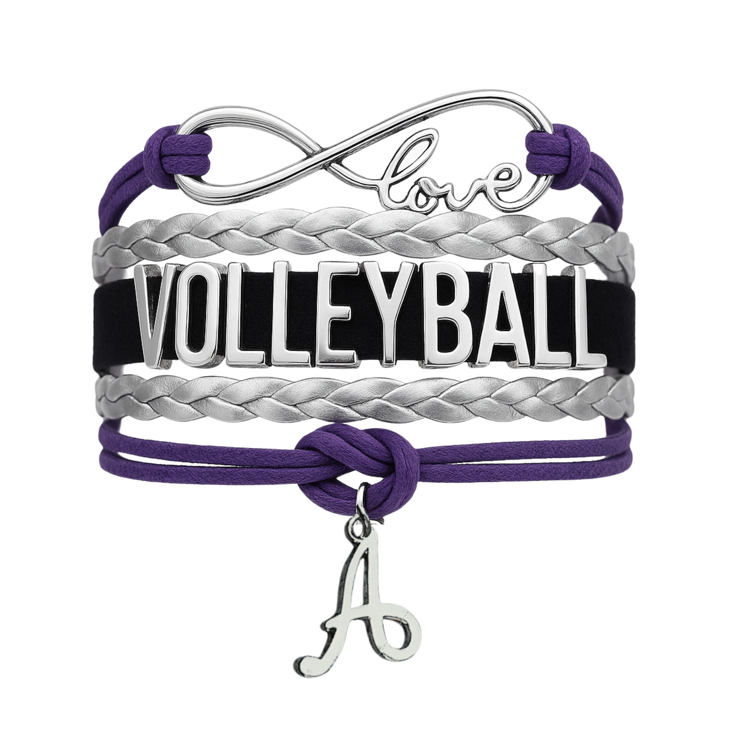 Personalized Volleyball Initial Charm Bracelet - Pick Color