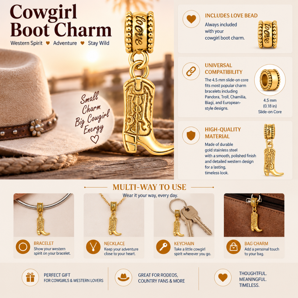 Cowgirl Charm Bead - Gold