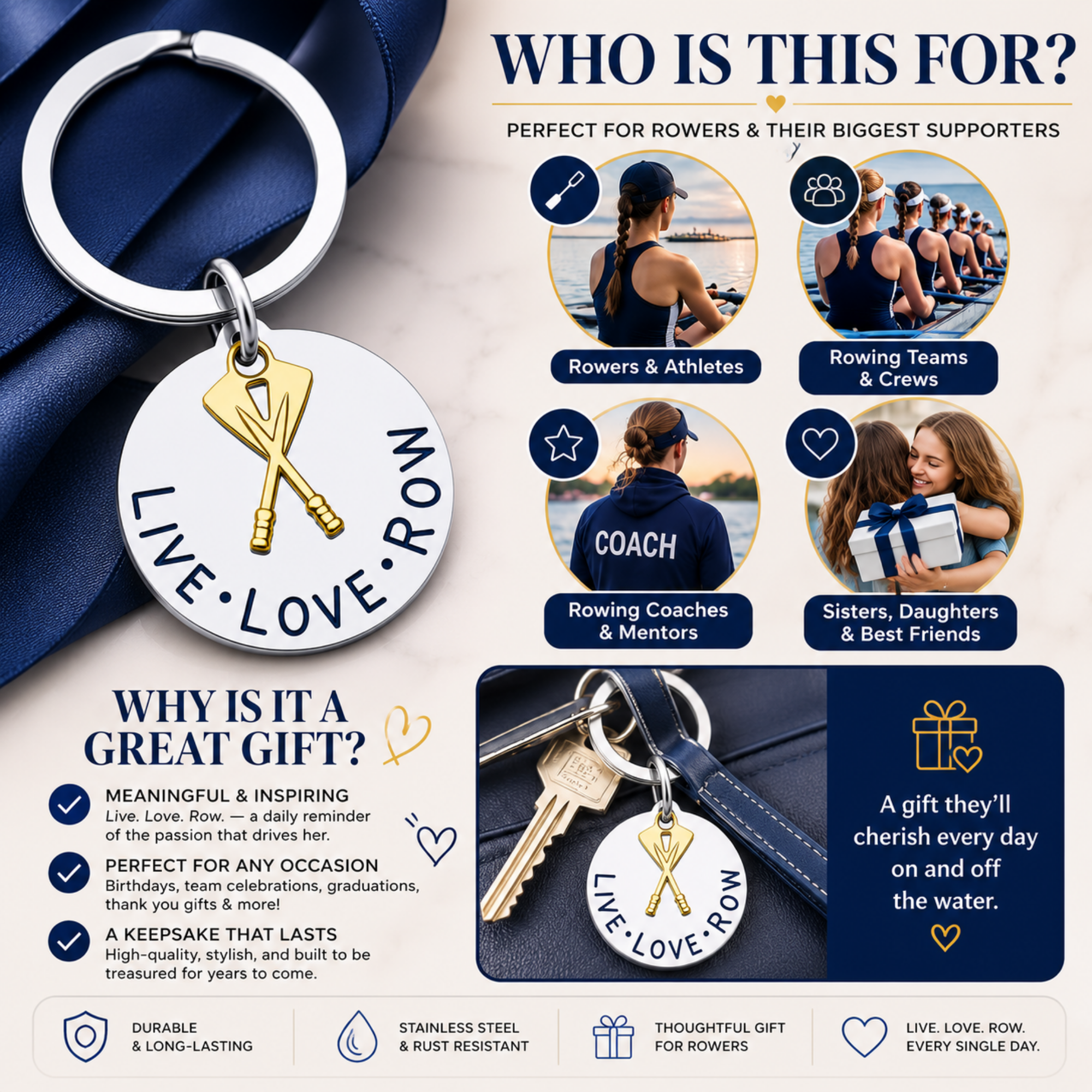 Crew Rowing Keychain - Live Love Row