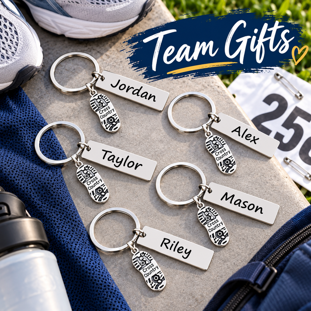 Personalized Engraved Cross Country Bar Keychain