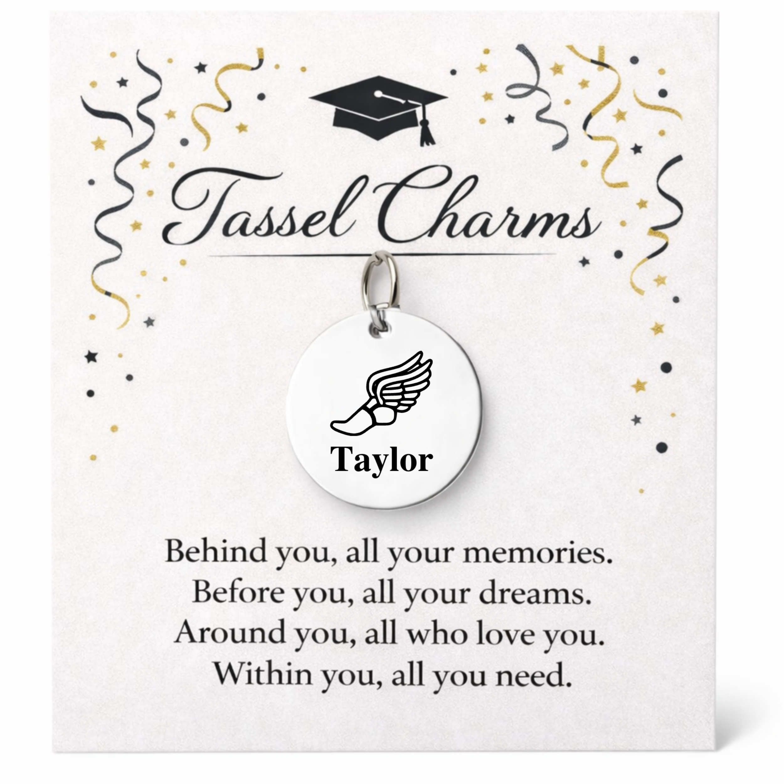Cross Country Engraved Tassel Charm