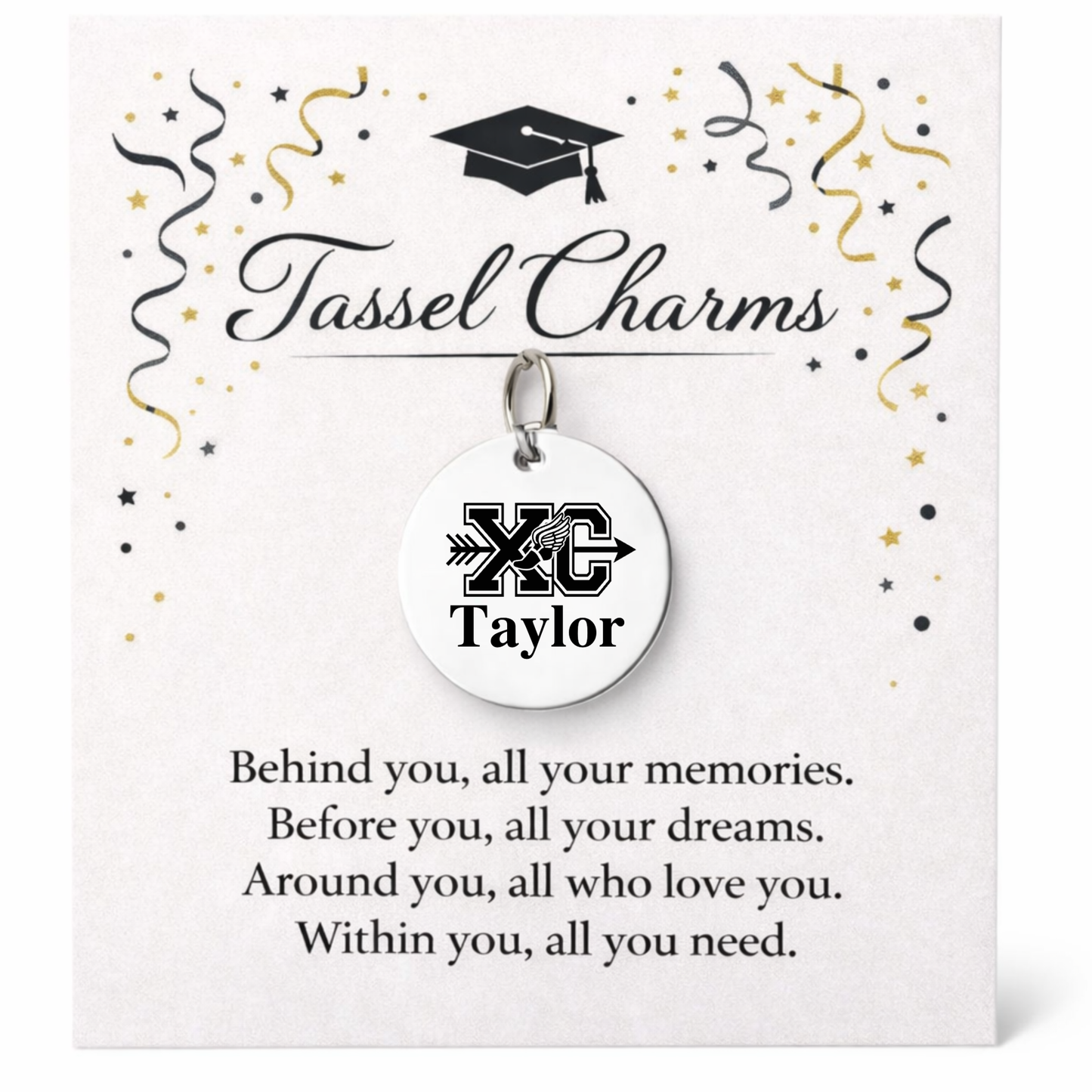 Cross Country Engraved Tassel Charm