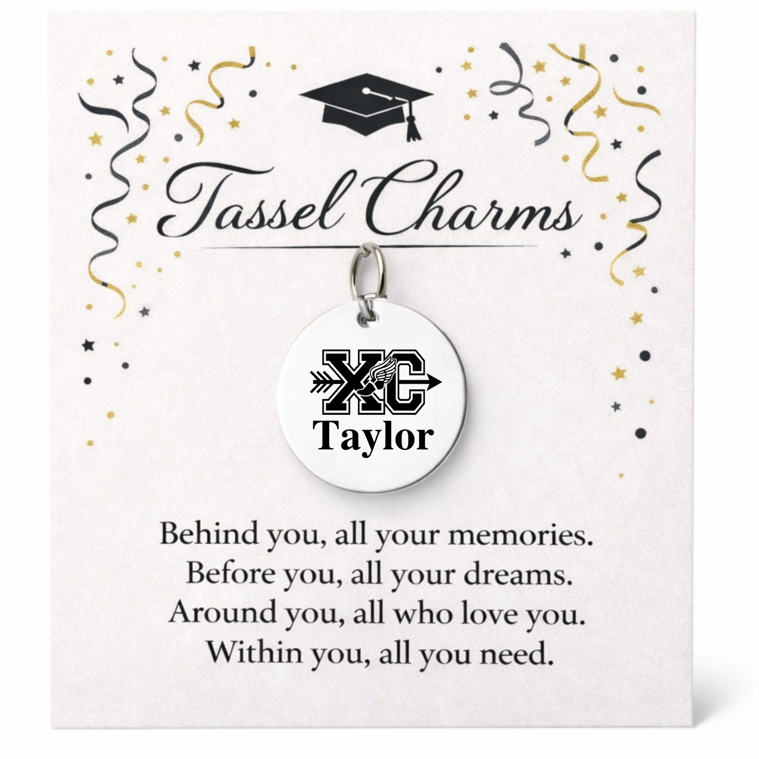 Cross Country Engraved Tassel Charm