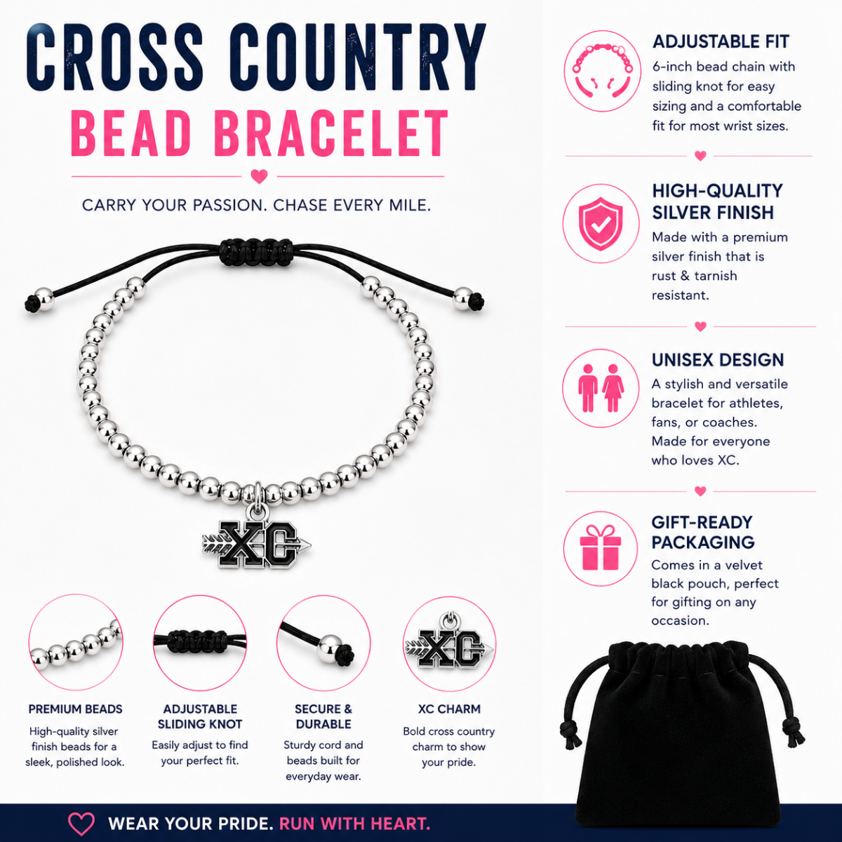 Cross Country XC Beaded Adjustable Bracelet