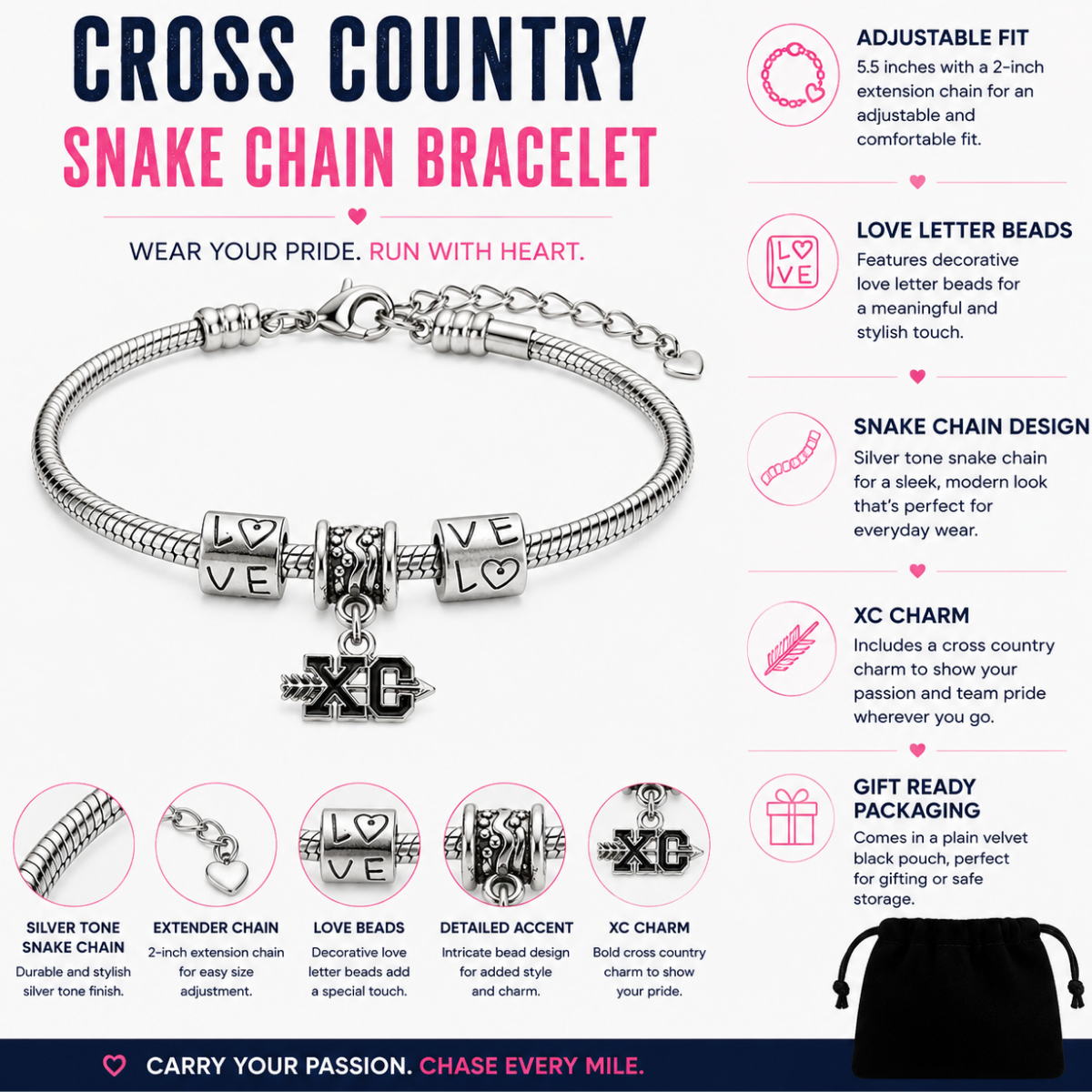 Cross Country XC Chain Adjustable Bracelet