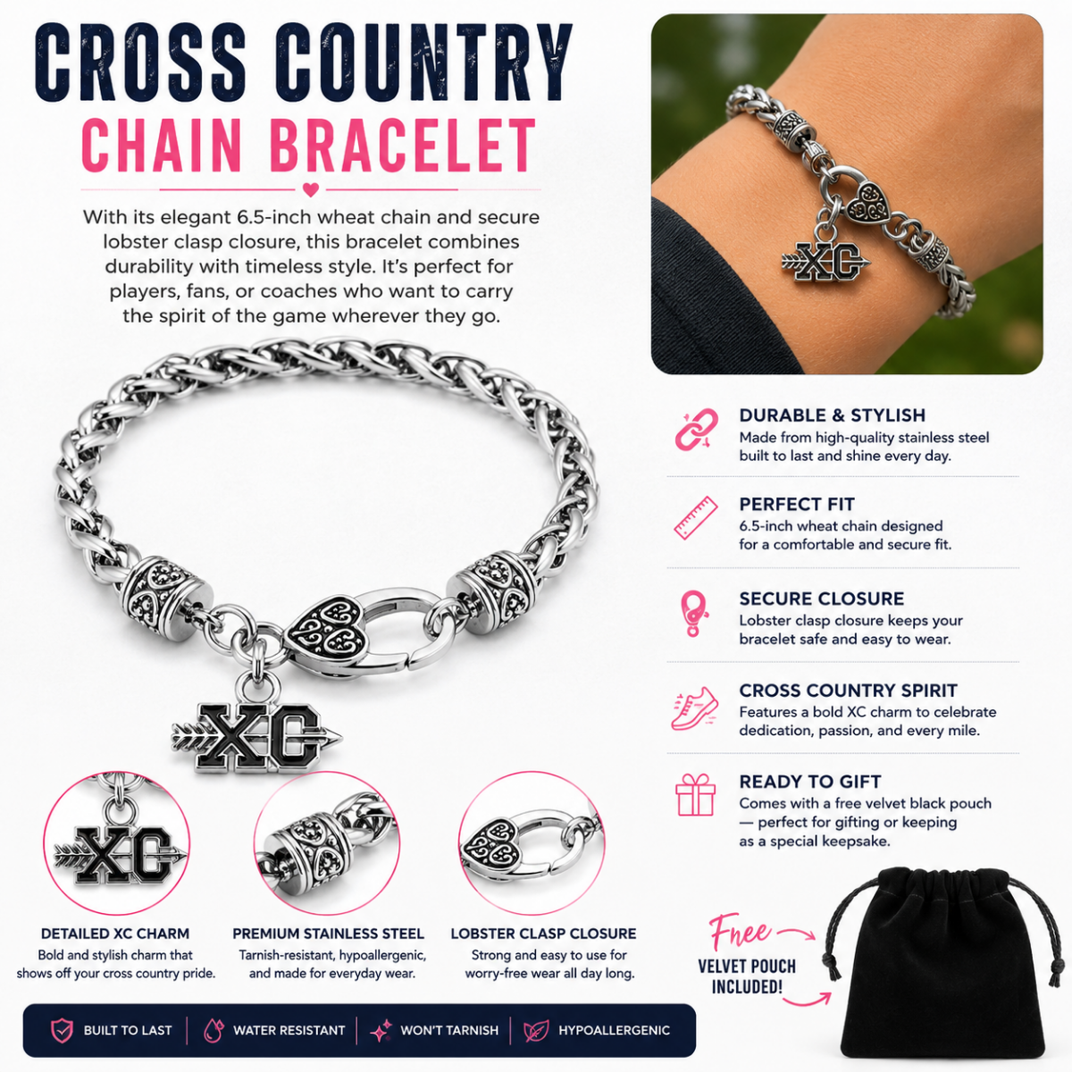 Cross Country XC Wheat Chain Bracelet