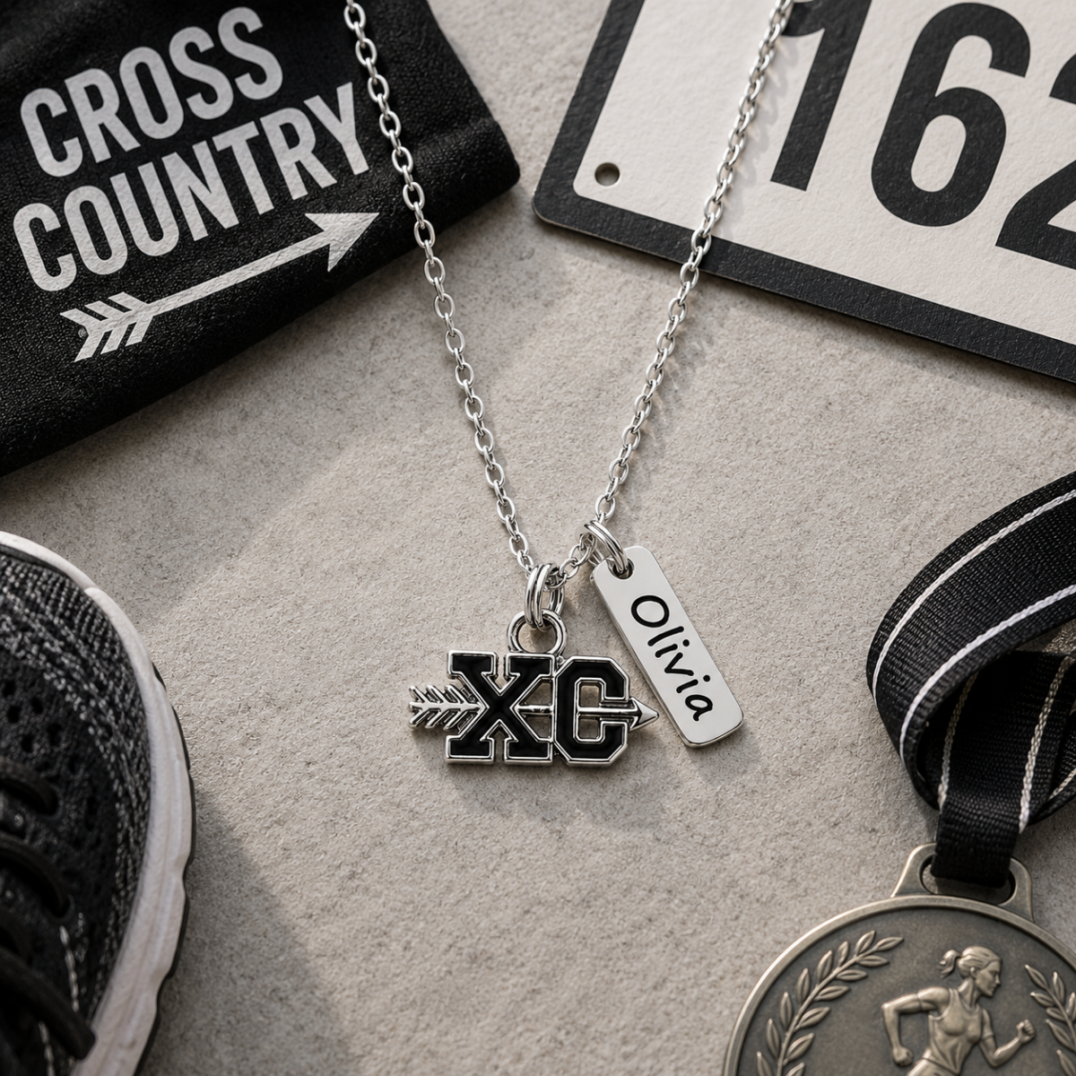 Personalized Cross Country -XC Necklace with Engraved Name Tag