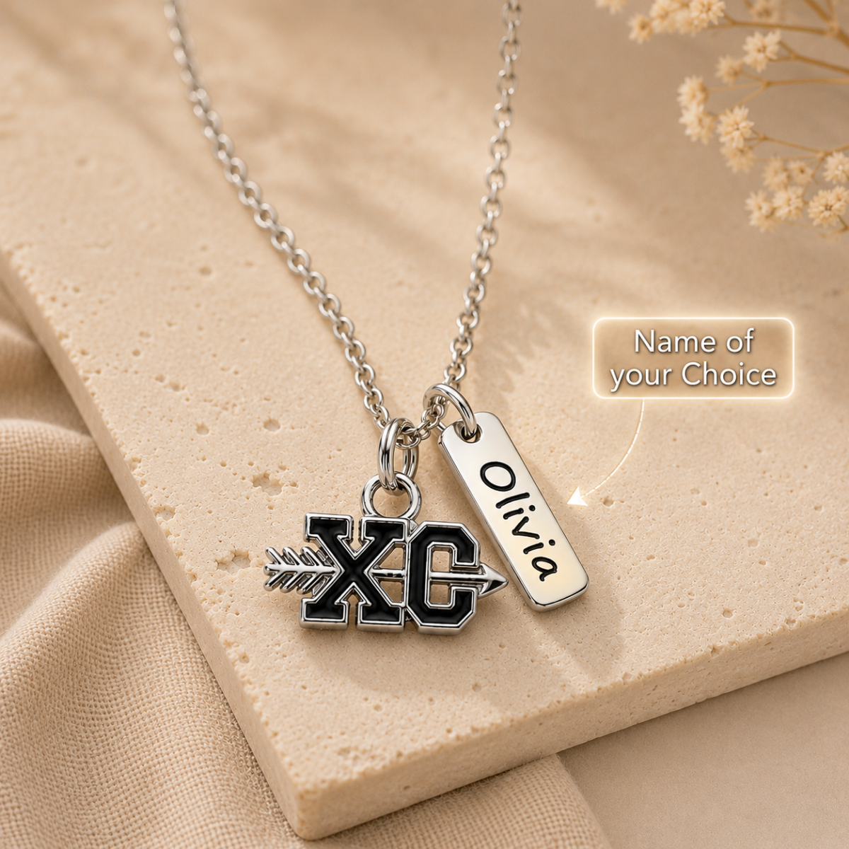 Personalized Cross Country -XC Necklace with Engraved Name Tag