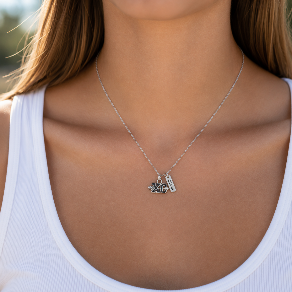 Personalized Cross Country -XC Necklace with Engraved Name Tag