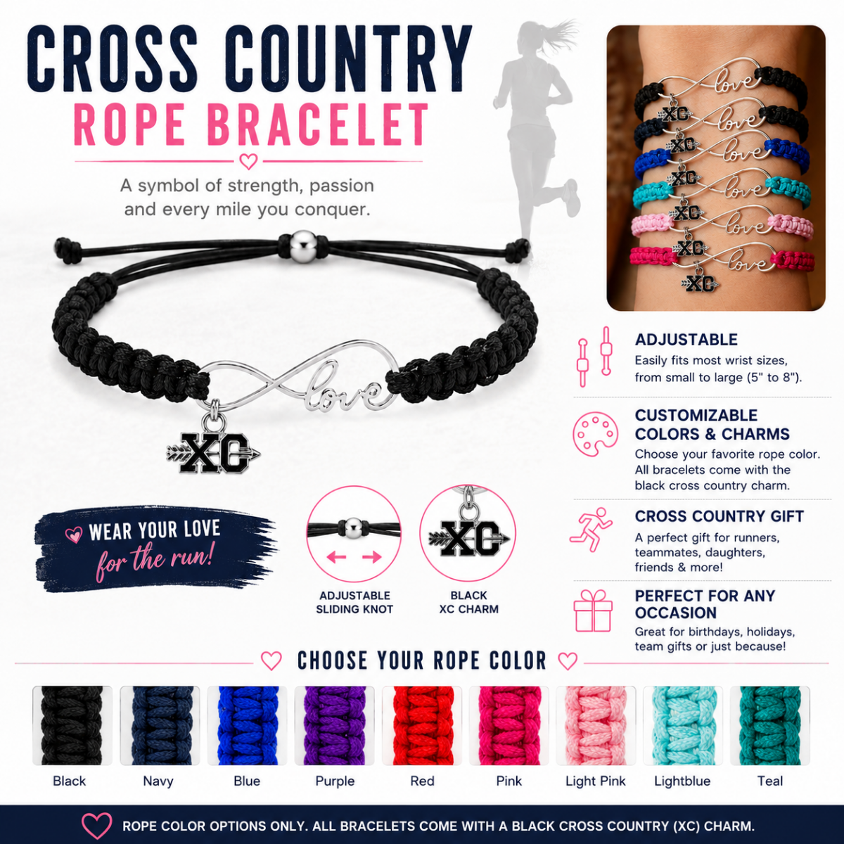 Cross County Love Infinity Rope Bracelet - Pick Color
