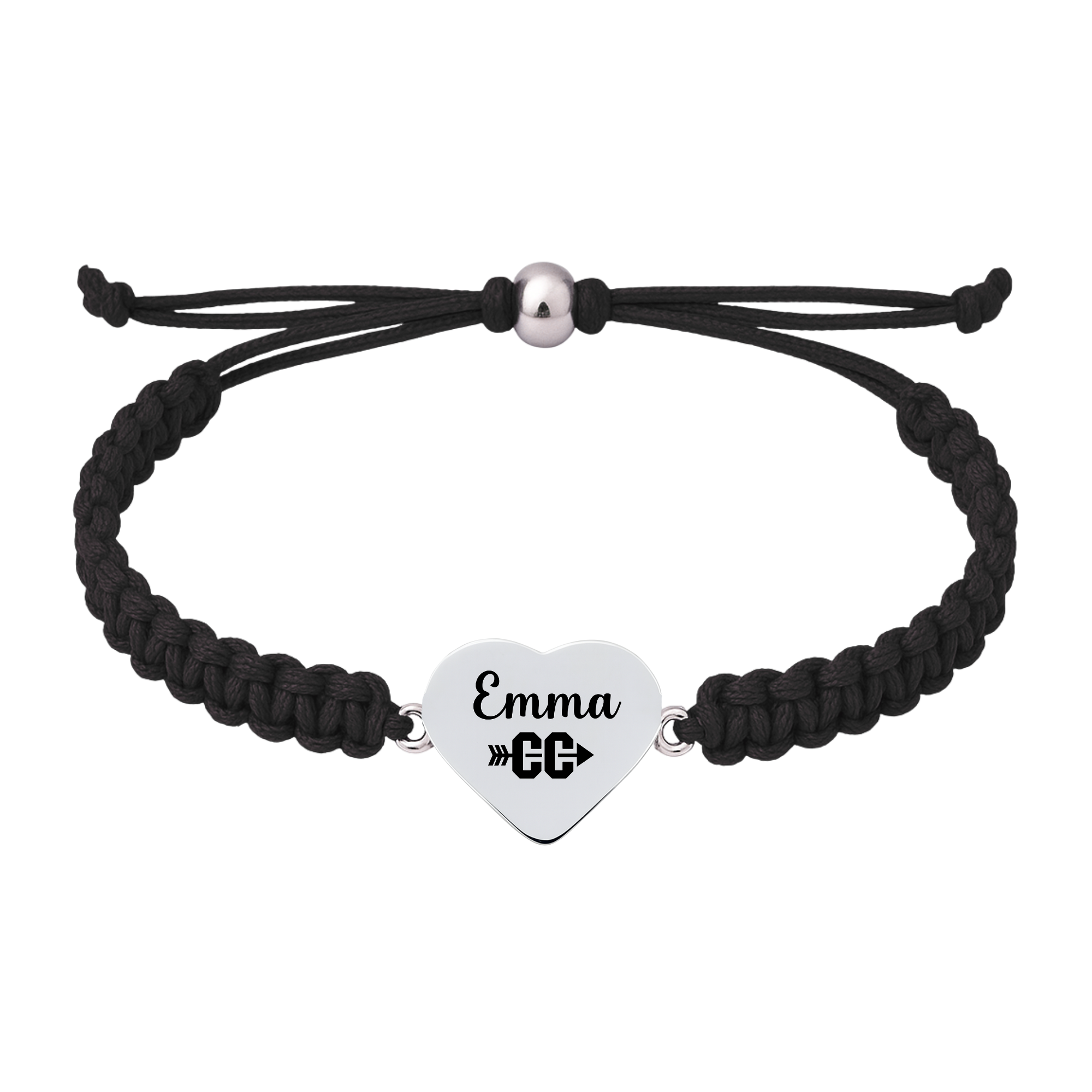 Black bracelet with XC engraved charm and adjustable knot