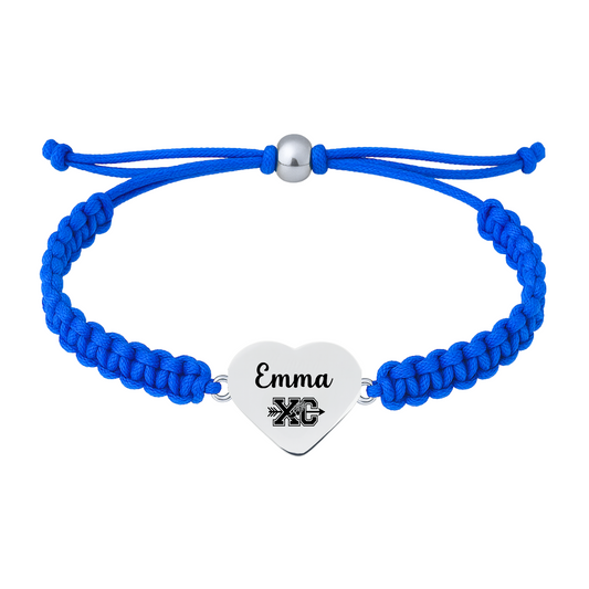 Royal blue bracelet with XC heart charm, adjustable fit